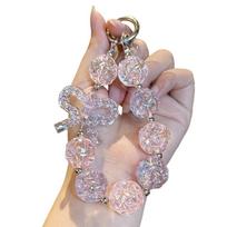 Irregular Beaded Phone Chain Anti-lost Shiny Sweet Candy Keychain Bag Hanging Car Keyring Transparent Beads Pendant Gifts rožinė