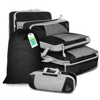 6PCS Travel Compressed Packing Cubes Storage Organizer Set With Shoe Bag Mesh Visual Luggage Portable Lightweight Suitcase Bag Total 6PCS Set juoda