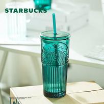Starbucks (Starbucks) Dark Green Goddess Glass Cup, 550ml Straw Cup, Office Retro Cold Water Cup, Birthday Gift