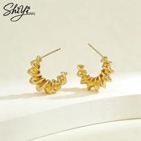 14K Gold Plated Copper Spiral Twist C Hoop Earrings Twisted Huggie Earrings for Women Bulk Small Order Jewelry auksas