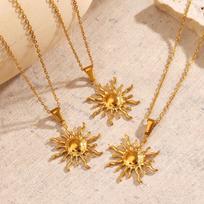 Personalized Hip Hop Golden Necklace Simple Style Sun Pendant Necklaces European American Fashion Trendy Stainless Steel Jewelry 41cm-50cm&18K Plating