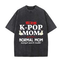K  Pop Mom Fun Text Statement Art Washed Faded Vintage Short Sleeve Fashion Versatile Daily Tee S