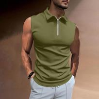 Men's Collared 1/4 Zip-up Top Casual Sports Sleeveless Vest L armijos žalia spalva
