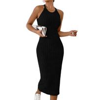 Women's Fashionable Color Round Neck Sleeveless Vest Slim Fit Pullover Dress L juoda