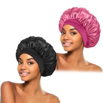 2Pcs Silk Bonnet for Sleeping Satin Hair Bonnets Soft Elastic Band Silk Sleep  Hair Wrap for Women Black Gold