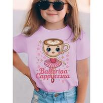 Ballerina Cappuccina Girls' T-shirt Brainrot Fun Children's T-shirt Summer Fashion Short Sleeve Top Cute Children's Clothing 150
