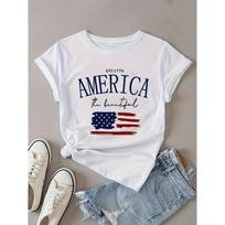 Patriotic American Flag Print Casual Crew Neck T-Shirt Short Sleeve Machine Washable Perfect for Independence Day Celebrations S balta