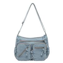 Vintage Denim Bag Women Shoulder Crossbody Bag šviesiai mėlyna spalva