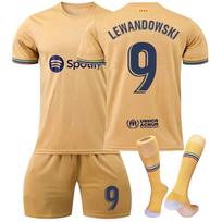 2324 „Barcelona-Lewandowski“ futbolo marškinėliai, šortai, kojinės, komplektas, nauji šortai, kojinės, suaugusiųjų dydžiai. Apranga. L šviesiai ruda spalva