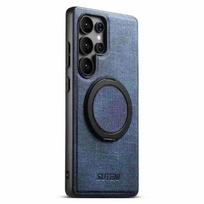 Phone Case for Samsung Galaxy S25 Ultra S24 S23 S22 U 360 ° Rotating Ring Bracket Fabric Denim Pattern Magnetic Charging Shell Galaxy S24 Ultra mėlyna