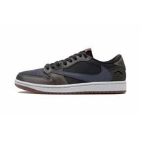Travis Scott x Jordan Air Jordan 1 Travis Scott X AJ1 Collaboration 7.0 Low top Vintage Basketball Shoes Unisex Brown DZ4137-700(Team723-) 35.5