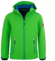 TrollKids Vaikiška "Trollfjord" striukė, ryškiai žalia/vidutiniškai mėlyna, vėjo nepraleidžianti softshell (161-304)