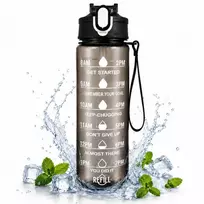 Eu Sandelis Vandens butelis, sportinis butelis su matavimo puodeliu ir motyvaciniais šūkiais, 750 ml, juodas, BD60