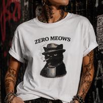Zero Meows Cat Detective Shirt, Noir Cat Tee, Funny Black Cat T-Shirt, Vintage Detective Cat Gift M