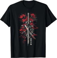 Red Spider Lily Flower Samurai Katana Japanese Anime Otaku T-Shirt S