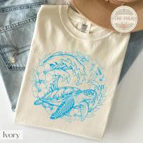 Sea Turtle Shirt, Hawaii Beach Vacation Tee, Hibiscus Flower Graphic Tshirt, Coastal Comfort Colors Tee, Ocean Life Shirt, Tropical Wave Tee S