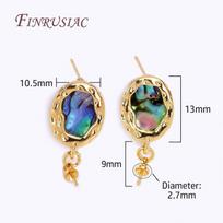 18K Real Gold Plated Abalone Shell Pattern Texture Oval Post Earring Findings With Pearl Pendant Mounting,DIY Pearl Earrings 1 pair