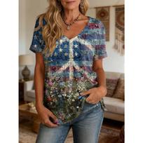 Women Summer T Shirt Dragonfly Pattern Print Short Sleeve Tees Casual Printed Tops XS mėlyna