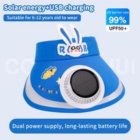 Kids Cute Rabbit Sun Visor Hat Cooling Fan Solar Rechargeable Upf50 Uv Protection For Summer Outdoor Play Sapphire blue