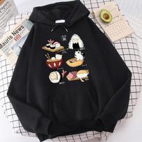 Food Cute Cat Sushi Printed Hoodie Mens Autumn Fleece Oversize Hoody Hip Hop Loose Sweatshirt Soft Oversize  Clothes Tops L