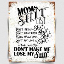 METAL PLAQUE MOMS MUMS Mother SHT LIST Funny Rules KITCHEN Gift SIGN PRINTAluminum 20x30cm（7.8x11.8inch）