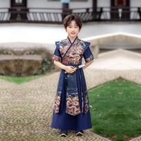 Boys' Summer Short Sleeve Hanfu Flying Fish Robe - Stylish Ancient Tang Suit for Kids 100cm (For height 95-104cm, up to 40lbs)