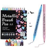 Double-Ended Waterproof Colorfast Metallic Acrylic Marker Pen Set Glitter Colored Paint for Drawing Watercolor Art Markers