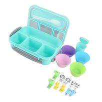 16PCS Set Bento Box Reusable 1300ml 4 Compartment Adult Lunch Box With Spoon For Fruit Lunch Green dangaus mėlyna spalva