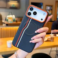 Luxury Leather for Magsafe Case for IPhone 17 Pro Max Air 16 E 15 Plus Wireless Charging Metal Large Frame Lens Protection Cover iPhone17 Pro Max juoda