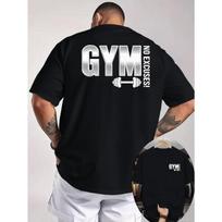 European Size Fitness Dumbbell Metal Print Men'S T-Shirt, with Front Chest Badge And Large Pattern Print Design on The Back S juoda