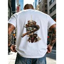 Men's Steampunk Gothic T-Shirt - Short Sleeve Round Neck Tee with Skull, Cigar Graphic Print, Casual Wear Suitable for Outdoor Activities 2XL balta