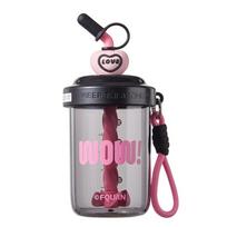 Kawaii 580ML/520ML Water Bottles Straw Dust Cap With Straw Drinking Cup Portable Handle High-capacity Vacuum Cup Protein Shakese