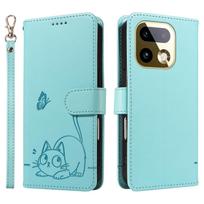 Leather Wallet Flip Case for Realme 14 14T 14X 15 15X 15T 16 Note 70 C100 C85 C83 Pro Plus | Cat & Butterfly Embossed Design realme Note 70 žalia