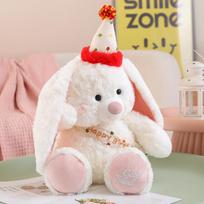 Laimingo gimtadienio kepurė Pliušinis žaislas: Lokio, triušio ir šuniuko figūrėlės vaikams Height 25cm (290g) white