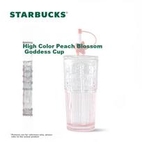 Starbucks Peach Blossom Goddess Cup, Pink Gradient Glass Straw Cup, 550ml Office Cold Water Cup, Birthday Gift for Wome