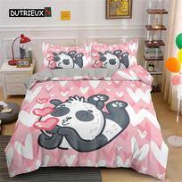 Cartoon Panda Bedding Set Cute Black White Panda Duvet Cover Animals Theme Comforter Set Home Bedroom Decor For Kids Children (135x200cm)