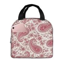 Red Paisley Mandala Insulated Lunch Bag for Women Kids Portable Food Boxes Thermal Lunch Box Tote One Size