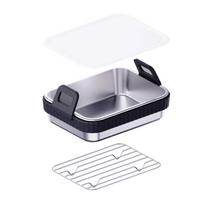 Heat-resistant Stainless Steel Air Fryer Baking Pan Silicone Handle Roasting Plate  Roast Chicken juoda