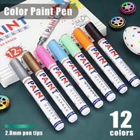 12 Colors Permanent Paint Marker Pen 2.8mm Round Tip for Stone Coloring Metal Refinishing Paint Marker Pens