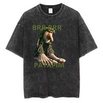 Italian Brainrot TShirt Washed Cotton Funny Meme Graphic Tee Surreal Weird Art Retro Acid Wash Short Sleeve Harajuku Streetwear S