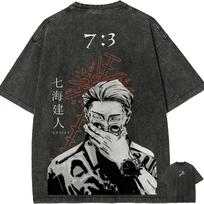 Nanami Kento T Shirt Jujutsu Kaisen 73 Ratio Anime Men Vintage Acid Wash Oversized Cotton Streetwear Harajuku Tops 2026 S gray