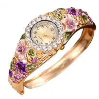 Rhinestone Bracelet Vintage  Watch Rich In Flowers Bracelet Watch  Daily Accessory violetinė