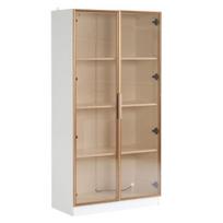 Mobile Shelves White Glass Display Cabinet with 16-Colour Led Lighting Double-Door Movable Bathroom Shelves 80*40*160cm Tall for Living Room balta