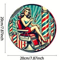 Vintage Barber Chair with Woman Design xinch Aluminum Foil Engraving Sign Retro Haircut Salon Decoration for Home 20x20cm(8x8inch)