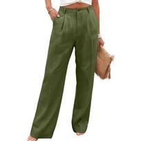 Ladies' Color Casual Fashion Breathable Loose Cotton And Linen Pants L armijos žalia spalva
