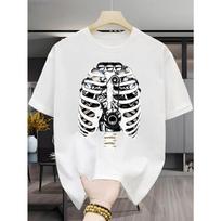 Cyberpunk Style, Mechanical Engine Rib Cage Skull with Gears And Dashboard Print T-Shirt, Breathable Outdoor Casual Wear S balta