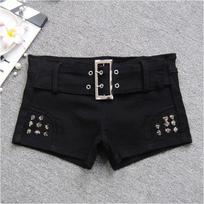 GlowGirl GlowGirl Black Sexy Hot Girl Low-Waisted Jean Shorts Woman American Retro Elastic Slim Ultrashort Jeans Gothic Y2K Rivet Denim Shorts S juoda
