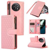 Leather Case for OnePlus 11 5G Shell Rhombus Imprint Zipper Pocket Phone Cover with Hand Strap