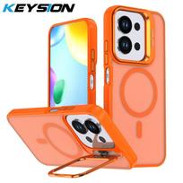 KEYSION Lens Stand Magnetic Phone Case for Redmi 15C 171mm Matte Translucent Shockproof Back Cover for Xiaomi POCO C85 for Redmi 15C oranžinė