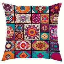 Bohemian Mandala Checkered Pillow Covers Vibrant Pattern Decorative Cushion Covers For Sofa Living Room Outdoor Home Decor Peach skin 18*18(CM)-1Pcs